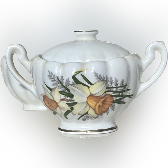 πRoyal Dover England Bone China Cream and Sugar Bowl with Lid Daffodil Set - Picture 7 of 16